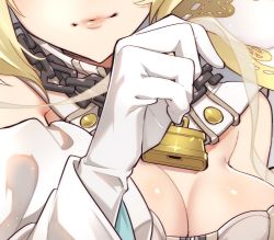 Rule 34 | 10s, 1girl, bad id, bad twitter id, blonde hair, breasts, chain, cleavage, close-up, closed mouth, cosplay, dress, facing viewer, fate/extra, fate/grand order, fate (series), gloves, head out of frame, jewelry, large breasts, lock, long sleeves, necklace, nero claudius (bride) (fate), nero claudius (bride) (third ascension) (fate), nero claudius (fate), nero claudius (fate) (all), pink lips, saber bride (cosplay), samei ikusa, solo, veil, white dress, white gloves, wide sleeves