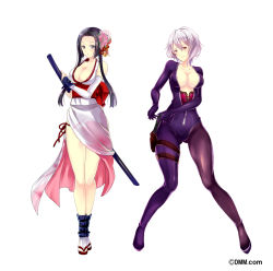 Rule 34 | 2girls, breasts, character request, dmm.com, japanese clothes, kimono, long hair, multiple girls, nanarinana, sword, weapon