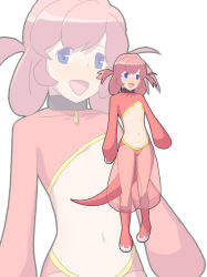 Rule 34 | 1girl, blue eyes, blush, boots, breasts, collar, creatures (company), furuaki, game freak, gen 2 pokemon, harem pants, long sleeves, looking at viewer, magby, midriff, navel, nintendo, open mouth, pants, personification, pink footwear, pink hair, pink pants, pink shirt, pokemon, pokemon gsc, shirt, short hair, small breasts, smile, standing, tail, twintails, white background