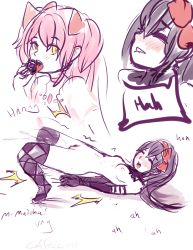 Rule 34 | 10s, 2girls, ^^^, akemi homura, akuma homura, artist name, black hair, blush, bow, breasts, caffeccino, choker, closed eyes, commentary, dark orb (madoka magica), drooling, elbow gloves, english text, female ejaculation, female orgasm, gloves, hair bow, hair ribbon, highres, kaname madoka, licking, long hair, mahou shoujo madoka magica, mahou shoujo madoka magica: hangyaku no monogatari, multiple girls, nipples, nude, open mouth, orgasm, parted lips, pink hair, pussy, pussy juice, ribbon, ribbon choker, saliva, sketch, small breasts, soul gem, spoilers, thighhighs, tongue, tongue out, top-down bottom-up, two side up, ultimate madoka, uncommon stimulation, yellow eyes, yuri