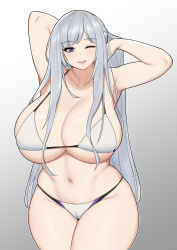 Rule 34 | 1girl, absurdres, ak-12 (girls&#039; frontline), alternate breast size, arms behind back, bare shoulders, bikini, braid, breasts, cameltoe, collarbone, cowboy shot, curvy, girls&#039; frontline, highres, huge breasts, lips, long hair, navel, one eye closed, samyukgoo369, silver hair, skindentation, smile, solo, swimsuit, thick thighs, thighs, very long hair