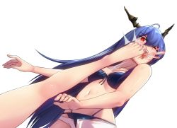 Rule 34 | 1girl, arknights, bikini, black bikini, blue hair, breasts, ch&#039;en (arknights), ch&#039;en the holungday (arknights), ch&#039;en the holungday (elite ii) (arknights), chinese commentary, commentary request, dragon horns, hair between eyes, horns, long hair, medium breasts, micro shorts, nail polish, navel, open fly, open mouth, purple nails, red eyes, second-party source, shorts, simple background, solo focus, stomach, swimsuit, toenail polish, toenails, upper body, very long hair, white background, white shorts, yamauchi (conan-comy)