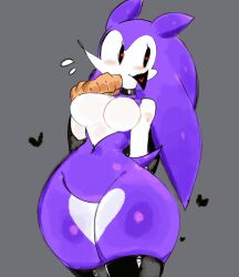 Rule 34 | animal ears, black sclera, breasts, choker, colored sclera, friday night funkin&#039;, genderswap, genderswap (mtf), gloves, heart, heart in mouth, large breasts, mr. needlemouse, navel, purple fur, purple hair, quill, red eyes, sonic (series), tail, thick thighs, thighhighs, thighs, usa37107692, white fur, wide hips