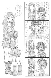 Rule 34 | 10s, 2girls, ass, bbb (friskuser), breasts, closed eyes, comic, commentary request, fang, girls und panzer, greyscale, grin, hairband, hand on another&#039;s hip, hands on another&#039;s head, heart, helmet, highres, hug, katyusha (girls und panzer), large breasts, long hair, looking away, military, military uniform, monochrome, multiple girls, nonna (girls und panzer), one eye closed, open mouth, pleated skirt, short hair, shorts, skirt, smile, star (symbol), sweatdrop, translated, trembling, uniform