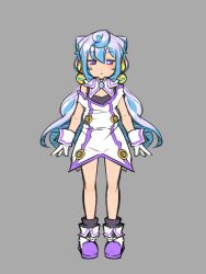 Rule 34 | 1boy, ahoge, arms at sides, bad id, bad twitter id, black socks, blue hair, blush, commentary request, dress, fukurou (owl222), full body, gloves, grey background, hacka doll, hacka doll 3, highres, inactive account, long hair, male focus, off shoulder, parted lips, pigeon-toed, purple eyes, purple footwear, shoes, short dress, simple background, socks, solo, trap, very long hair, white dress, white gloves