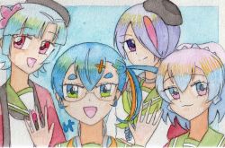 Rule 34 | 4girls, blue hair, fujisawa-tan, highres, machida-tan, multiple girls, sagami-tan, sailor collar, shinjukunishiguchi-tan
