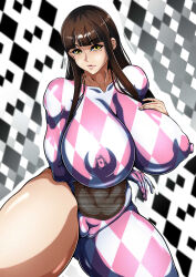 Rule 34 | 1girl, absurdres, asymmetrical legwear, bodysuit, breasts, brown hair, cameltoe, covered erect nipples, girls und panzer, highres, huge breasts, impossible clothes, long hair, mature female, mojihe, nishizumi shiho, solo