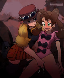 Rule 34 | + +, 10s, 2girls, black shirt, black thighhighs, blonde hair, blue eyes, blush, bottomless, brown hair, creatures (company), eyewear on head, femdom, fingering, flat chest, fucked silly, full-face blush, game freak, gen 3 pokemon, green eyes, hat, highres, long hair, multiple girls, nintendo, nosepass, pink shirt, pleated skirt, pokemon, pokemon (creature), pokemon xy, polyle, porkpie hat, pussy juice, pussy juice trail, quad tails, red skirt, seductive smile, serena (pokemon), shauna (pokemon), shirt, skirt, sleeveless, sleeveless shirt, smile, sunglasses, thighhighs, uneven eyes, when you see it, wince, yuri