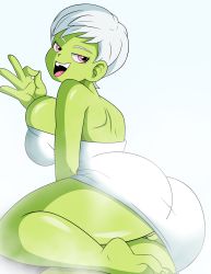 Rule 34 | 1girl, absurdres, alien, ass, breasts, cheelai, colored skin, dragon ball, green skin, highres, large breasts, pussy, solo, towel