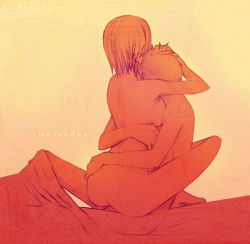 Rule 34 | 1boy, 1girl, artist name, ass, breast on chest, breast press, breasts, from behind, hetero, hug, large breasts, leg lock, meissdes, monkey d. luffy, nami (one piece), nude, one piece, orange hair, sex, short hair, straddling, thighs, upright straddle, vaginal