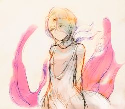 Rule 34 | 1girl, anzuni (marblefrog), breath of fire, breath of fire v, closed mouth, dress, nina (breath of fire v), short hair, simple background, solo, white background, wings