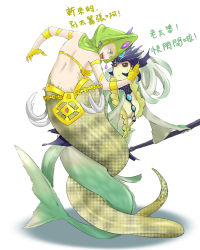 Rule 34 | 2girls, cassiopeia (league of legends), chinese text, highres, lamia, league of legends, lots of jewelry, mermaid, mitchlin, monster girl, multiple girls, nami (league of legends), scales, snake tail, staff, tail