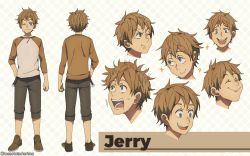 Rule 34 | 1boy, back, belt, blue eyes, brown footwear, brown hair, brown shirt, child, cioccolatodorima, eyelashes, full body, grey eyes, grey pants, happy, humanization, jerry (tom and jerry), long sleeves, looking at viewer, looking to the side, meme, one eye closed, pants, shirt, smile, standing, sweatdrop, tom and jerry