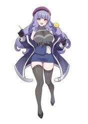 1girl belt black_belt black_gloves black_thighhighs blunt_bangs blush earrings full_body gloves indie_virtual_youtuber jewelry long_hair long_sleeves looking_at_viewer open_mouth purple_hair smile solo thighhighs torino_kawori_(vtuber) torinokawori transparent_background virtual_youtuber yellow_eyes