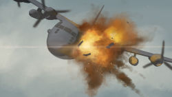 Rule 34 | 10s, aircraft, airplane, bad id, bad pixiv id, blurry, c-130 hercules, commentary, day, debris, explosion, fire, furukawa herzer, girls und panzer, highres, no humans, sketch, sky, smoke, sparks, the a-team, vehicle focus