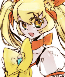 Rule 34 | 10s, 1girl, bad id, bad pixiv id, blonde hair, bow, brooch, cure sunshine, heart, heart brooch, heartcatch precure!, jewelry, long hair, magical girl, myoudouin itsuki, nito (siccarol), precure, solo, twintails, white background, yellow bow, yellow eyes