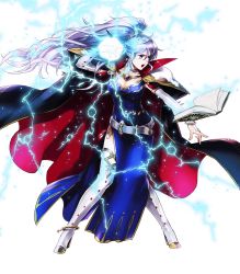 Rule 34 | 1girl, boots, breasts, cape, cleavage, dress, fire emblem, fire emblem: genealogy of the holy war, fire emblem heroes, full body, high heel boots, high heels, highres, ishtar (fire emblem), long hair, medium breasts, nintendo, official art, powering up, purple eyes, purple hair, solo, suekane kumiko, thighhighs, transparent background