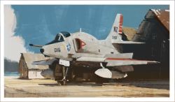Rule 34 | a-4 skyhawk, aircraft, blue sky, border, building, commentary, english commentary, mikado (winters), military, military vehicle, no humans, original, outdoors, sky, white border