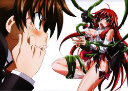 Rule 34 | 10s, 1girl, absurdres, blush, brown hair, high school dxd, highres, hyoudou issei, long hair, red hair, rias gremory, slime, tentacles