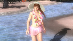 Rule 34 | 3d, alternate costume, beach, breasts, dead or alive, dead or alive 5, dead or alive 5 last round, flower necklace, kasumi (doa), large breasts, lei, official art, tecmo, topfreedom, topless