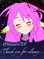Rule 34 | 1girl, blush, closed eyes, closed mouth, commentary request, spiked halo, crying, english text, halo, jibril (no game no life), long hair, magic circle, no game no life, pink hair, smile, solo, vegas2heart, wing ears