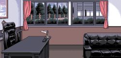 Rule 34 | 1990s (style), 4bpp, akiko gold, aliasing, chair, couch, curtains, day, desk, game cg, indoors, no humans, pc98, retro artstyle, tagme, tree, window