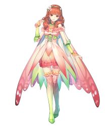 Rule 34 | 1girl, alternate costume, bare shoulders, bridal gauntlets, cape, celica (fire emblem), detached collar, dress, earrings, female focus, fire emblem, fire emblem echoes: shadows of valentia, fire emblem heroes, flower, frilled skirt, frills, full body, gradient clothes, green footwear, hair ornament, hairband, hand up, highres, jewelry, kaekae, lips, long hair, looking at viewer, matching hair/eyes, nintendo, official alternate costume, official art, pink dress, red eyes, red hair, shoes, skirt, sleeveless, smile, standing, thighhighs, transparent background, zettai ryouiki