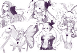 Rule 34 | 4girls, aerie (bravely default), animal ears, bottomless, bravely default: flying fairy, bravely default (series), bravely second: end layer, breasts, censored, character request, clothes lift, collage, fairy wings, hat, large penis, magnolia arch, medium breasts, mini hat, mini person, mini top hat, minigirl, monochrome, multiple girls, nipples, penis, pointless censoring, rabbit ears, sho-n-d, size difference, skirt, skirt lift, spread legs, spreader bar, top hat, wings