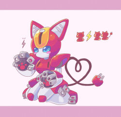 Rule 34 | 1girl, ainetakada, animal ears, animal hands, blue eyes, blush, cat ears, cat paws, electric plug tail, helmet, highres, humanoid robot, kneeling, medarot, no mouth, oversized forearms, oversized limbs, peppercat, robot, robot girl, science fiction, solo, tail