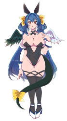 Rule 34 | 1girl, :o, absurdres, angel wings, animal ears, asymmetrical wings, bare shoulders, black leotard, black thighhighs, blue hair, breasts, chemaru (a8l), choker, clothing cutout, collarbone, covered navel, dizzy (guilty gear), fake animal ears, full body, gluteal fold, groin, guilty gear, hair between eyes, hair ribbon, hair rings, hand on own shoulder, highres, large breasts, leotard, long hair, looking at viewer, mini wings, monster girl, open mouth, playboy bunny, rabbit ears, red eyes, ribbon, sidelocks, simple background, solo, tail, thigh gap, thighhighs, thighs, twintails, white background, white footwear, wings, wrist cuffs, yellow ribbon