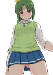 Rule 34 | 10s, 1girl, blush, bow, green eyes, green hair, green sweater vest, hair bow, matching hair/eyes, midorikawa nao, miyamoto issa, necktie, no panties, precure, school uniform, skirt, sleeves rolled up, smile precure!, solo, sweater vest