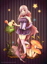 Rule 34 | acorn, bad id, bad pixiv id, bug, butterfly, cape, corset, elbow gloves, gloves, insect, mushroom, nyaroro, original, pink eyes, pink hair, rock, solo, squirrel, star (symbol), thighhighs