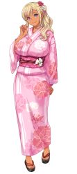 Rule 34 | 1girl, baka dakedo chinchin shaburu no dake wa jouzu na chii-chan, blonde hair, breasts, dark skin, dark-skinned female, fingernails, floral print, flower, full body, ganguro, geta, gyaru, hair flower, hair ornament, hamashima shigeo, highres, japanese clothes, kimono, kogal, large breasts, long hair, looking at viewer, nail polish, obi, pink kimono, pink nails, ponytail, purple eyes, sash, shiina chieri, sidelocks, solo, standing, transparent background, wavy hair, white background, yukata