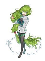 Rule 34 | 1boy, absurdly long hair, androgynous, crossdressing, food fantasy, green eyes, green hair, highres, imonovel, long hair, looking at viewer, male focus, official art, pale skin, seashell, seaweed salad (food fantasy), second-party source, shell, solo, transparent background, trap, very long hair