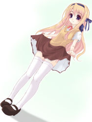 00s carim_gracia clothes_lift frapowa lyrical_nanoha mahou_shoujo_lyrical_nanoha mahou_shoujo_lyrical_nanoha_strikers school_uniform skirt skirt_lift solo thighhighs aged_down