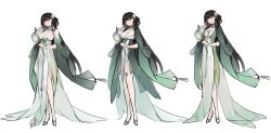 Rule 34 | 1girl, absurdres, azur lane, bare shoulders, black hair, breasts, chinese clothes, dress, flower, full body, green dress, green footwear, hair flower, hair ornament, highres, large breasts, long dress, long hair, multicolored clothes, multicolored dress, multiple views, official alternate costume, official art, red eyes, shoes, simple background, sketch, suisai (suisao), tea, very long hair, white background, white dress, wide sleeves, yat sen (pristine leaves rich warmth) (azur lane)
