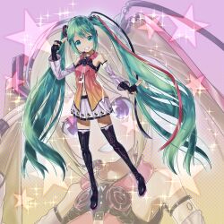 Rule 34 | 1girl, absurdres, aqua eyes, aqua hair, detached sleeves, freely tomorrow (vocaloid), full body, happy, hatsune miku, highres, long hair, looking at viewer, masatakaman55go, nail polish, navel, project diva (series), project diva f, skirt, smile, solo, star voice (module), twintails, very long hair, vocaloid, white skirt