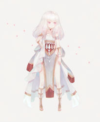 Rule 34 | 1girl, 21 (nijuichinichi), armlet, closed mouth, dancer, dancer (fire emblem: three houses), dress, fire emblem, fire emblem: three houses, full body, gladiator sandals, hand on own hip, long hair, lysithea von ordelia, nintendo, pink eyes, sandals, simple background, single-shoulder dress, solo, standing, white background, white hair