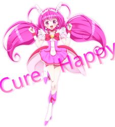 Rule 34 | 10s, 1girl, absurdres, bike shorts, blush, boots, bow, character name, choker, colorized, cure happy, dress, english text, full body, head wings, high heels, highres, hoshizora miyuki, knee boots, long hair, looking at viewer, magical girl, open mouth, pink bow, pink eyes, pink hair, pink shorts, pink skirt, pink theme, precure, sakura hazuki, shoes, shorts, simple background, skirt, smile, smile precure!, solo, tiara, twintails, white background, wings