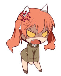 Rule 34 | 1girl, anger vein, angry, animal ears, cat ears, chibi, fang, francie gerard, full body, horse girl, lowres, military, military uniform, null (nyanpyoun), open mouth, orange hair, shaded face, simple background, solo, strike witches, strike witches: katayoku no majo-tachi, twintails, uniform, white background, world witches series