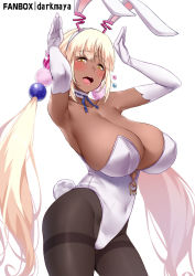 Rule 34 | 1girl, animal ears, armpits, arms up, black pantyhose, blonde hair, blush, breasts, choker, cleavage, covered navel, dark-skinned female, dark skin, darkmaya, elbow gloves, fake animal ears, fake tail, fanbox username, from side, gloves, hair ornament, hololive, hololive english, huge breasts, leotard, long hair, paid reward available, pantyhose, planet hair ornament, playboy bunny, rabbit ears, rabbit pose, rabbit tail, ribbon choker, sidelocks, solo, tail, tsukumo sana, twintails, very long hair, virtual youtuber, white gloves, white leotard, yellow eyes