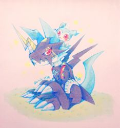 Rule 34 | armor, blush, chibimon, claws, crests (digimon), digimon, highres, lighdramon, red eyes, tail