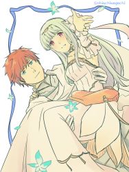 Rule 34 | 1boy, 1girl, absurdres, bare shoulders, blue eyes, blue hair, blue hairband, bouquet, bridal veil, bride, cape, carrying, dress, elbow gloves, eliwood (fire emblem), fire emblem, fire emblem: the blazing blade, fire emblem heroes, flower, formal, gloves, hair flower, hair ornament, hairband, headband, highres, jewelry, long hair, looking at viewer, necklace, ninian, nintendo, nishimura (nianiamu), princess carry, rose, short hair, simple background, smile, strapless, strapless dress, suit, tuxedo, veil, wedding, wedding dress, white background, white dress, white gloves