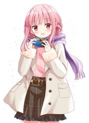 Rule 34 | 1girl, absurdres, coat, highres, long sleeves, looking at viewer, magia record: mahou shoujo madoka magica gaiden, mahou shoujo madoka magica, medium hair, open clothes, open mouth, pink eyes, pink hair, rikopin, smile, solo, tamaki iroha