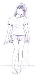 Rule 34 | 1girl, barefoot, monochrome, original, sketch, skirt, solo, traditional media, yoshitomi akihito