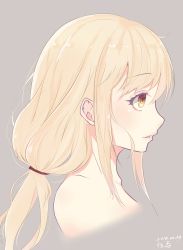 Rule 34 | 1girl, blonde hair, dated, from side, futaba anzu, grey background, highres, idolmaster, idolmaster cinderella girls, idolmaster cinderella girls starlight stage, jewelry, lips, low twintails, parted lips, portrait, profile, sai (saipoko), signature, solo, twintails