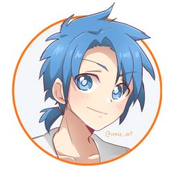 Rule 34 | 1boy, artist name, blouse, blue-haired boy (how to draw manga), blue eyes, blue hair, blush, closed mouth, collarbone, derivative work, hair intakes, hair tie, happy, highres, how to draw manga, how to draw manga redraw challenge (meme), irask, looking at viewer, male focus, meme, ponytail, portrait, shirt, short hair, signature, simple background, sketch, smile, solo, twitter username, upper body, v-shaped eyebrows, white background, white shirt