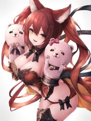 Rule 34 | 1girl, absurdres, animal ears, armor, armored boots, ass, bell, bikini, bikini armor, black bow, boots, bow, bowtie, breasts, butt crack, cerberus (shingeki no bahamut), choker, cleavage, cowboy shot, dog ears, duplicate, hair between eyes, hand puppet, hands up, has bad revision, has downscaled revision, highres, jingle bell, leaning forward, long hair, looking at viewer, md5 mismatch, medium breasts, open mouth, puppet, red armor, red bikini, red eyes, red hair, resolution mismatch, revealing clothes, revision, shingeki no bahamut, simple background, smile, snm (sunimi), solo, source smaller, standing, swimsuit, thigh boots, thighhighs, thighs, twintails, very long hair, white background