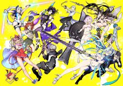 Rule 34 | 4boys, 6+girls, absurdres, adjusting eyewear, ankle boots, archer (fate), archer (summer casual) (fate), armlet, arms at sides, babydoll, bare legs, belt, bikini, black-framed eyewear, black belt, black footwear, black gloves, black hair, black jacket, black neckerchief, black one-piece swimsuit, black pants, blue bow, blue eyes, blue flower, blue footwear, blue hair, blue hat, blue jacket, blue nails, blue one-piece swimsuit, blue rose, blue scarf, boots, bow, brass knuckles, breasts, bridal garter, brown eyes, brown footwear, brown shirt, brynhildr (fate), brynhildr (swimsuit berserker) (fate), brynhildr (swimsuit berserker) (first ascension) (fate), cape, casual one-piece swimsuit, changpao, character doll, character hair ornament, chinese clothes, closed eyes, closed mouth, crocs, crop top, crop top overhang, dark-skinned male, dark skin, doll, double bun, dress swimsuit, dual wielding, earrings, energy sword, eyewear on head, eyewear strap, facing viewer, fate/grand order, fate (series), fishing hook, fishing rod, flower, from side, fujimaru ritsuka (female), fujimaru ritsuka (female) (chaldea pathfinder), full body, girl scout, glasses, gloves, gold trim, green shorts, grey hair, grey pants, hair between eyes, hair bobbles, hair bow, hair bun, hair ornament, hair over one eye, hair scrunchie, hair stick, hair up, half gloves, hand in pocket, hand on own head, hans christian andersen (adult) (fate), hans christian andersen (fate), hat, hat bow, high heels, highleg, highleg swimsuit, highres, holding, holding doll, holding fishing rod, holding hose, holding polearm, holding shield, holding weapon, hose, hose nozzle, husband and wife, illyasviel von einzbern, illyasviel von einzbern (swimsuit archer), illyasviel von einzbern (swimsuit archer) (second ascension), jacket, jewelry, large breasts, long hair, long sleeves, looking at viewer, lord camelot (fate), mash kyrielight, mash kyrielight (swimsuit of perpetual summer ver.02), medium breasts, miwa shirow, mole, mole under eye, multicolored bikini, multicolored clothes, multicolored hair, multicolored swimsuit, multiple boys, multiple earrings, multiple girls, murasaki shikibu (fate), murasaki shikibu (swimsuit rider) (fate), murasaki shikibu (swimsuit rider) (first ascension) (fate), nail polish, navel, neckerchief, official alternate costume, one-piece swimsuit, one eye covered, one side up, open mouth, orange hair, pants, parted bangs, pink babydoll, pink cape, platform footwear, polearm, pout, prince of lan ling (eastern socialite attire) (fate), prince of lan ling (fate), print cape, purple eyes, purple scrunchie, purple shawl, rainbow bikini, red bow, red eyes, red one-piece swimsuit, ribbed tank top, robe, rose, sandals, scarf, scout uniform, scrunchie, see-through, semi-rimless eyewear, sessyoin kiara, sessyoin kiara (lily), shawl, shield, shirt, shoes, short hair, short sleeves, shorts, shower head, side-tie bikini bottom, side ponytail, sigurd (fate), sigurd (memories with my lover) (fate), smile, star (symbol), star print, striped bikini, striped clothes, striped shirt, striped wristband, sunglasses, swimsuit, sword, tank top, tassel, teeth, thigh strap, thighhighs, toenail polish, toenails, tomoe gozen (fate), tomoe gozen (swimsuit saber) (fate), tomoe gozen (swimsuit saber) (first ascension) (fate), twintails, two-tone hair, upper teeth only, vertical-striped clothes, vertical-striped shirt, very long hair, visor cap, walking, watch, weapon, white bikini, white footwear, white one-piece swimsuit, white robe, white tank top, wrist straps, wristwatch, xu fu (fate), yellow background, yellow eyes, yellow scrunchie, yu mei-ren (fate), yu mei-ren (swimsuit lancer) (fate)