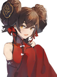 Rule 34 | 1girl, bow, brown eyes, brown hair, china dress, chinese clothes, double bun, dress, girls&#039; frontline, hair bow, hair bun, hair ribbon, hands up, kishiyo, looking at viewer, official alternate costume, open mouth, red bow, red dress, red ribbon, ribbon, sidelocks, simple background, solo, teeth, type 97 (girls&#039; frontline), upper body, white background